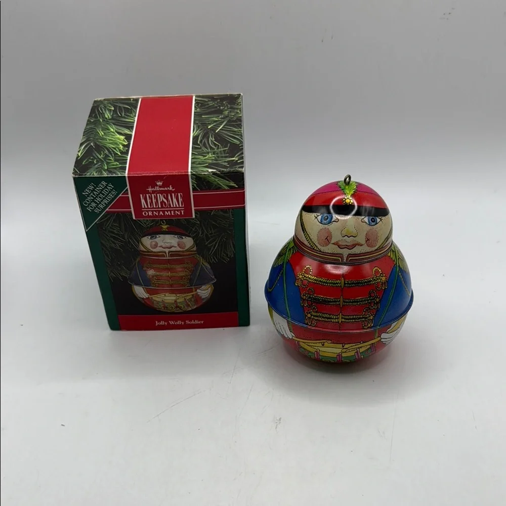 Vintage Hallmark Jolly Wolly Soldier Keepsake Christmas Ornament Tin Container